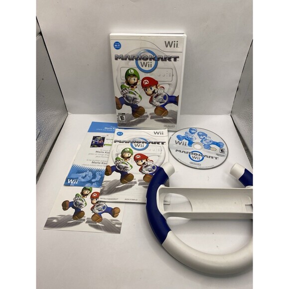 Mario Kart Wii Bundle + 1 Wheel Tested Authentic Mk Game Night Nintendo Wii - Picture 1 of 2